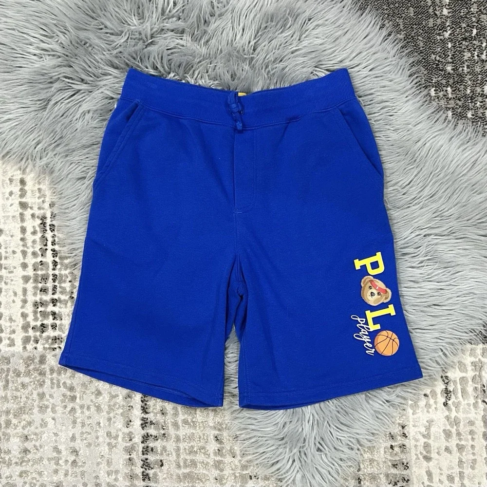 Polo Ralph Lauren Bear‎ Player Fleece Sweat Royal Blue Shorts Boys Youth L 14/16
